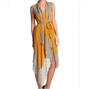 BCBGMaxAzria Asymmetrical Dress in Mustard and Gray